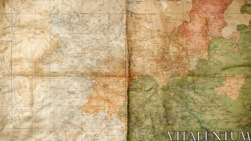 Weathered political map with aged cartographic patina effect.