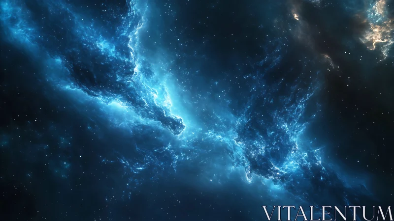 Stellar blue nebula fractal cloud in deep space field.