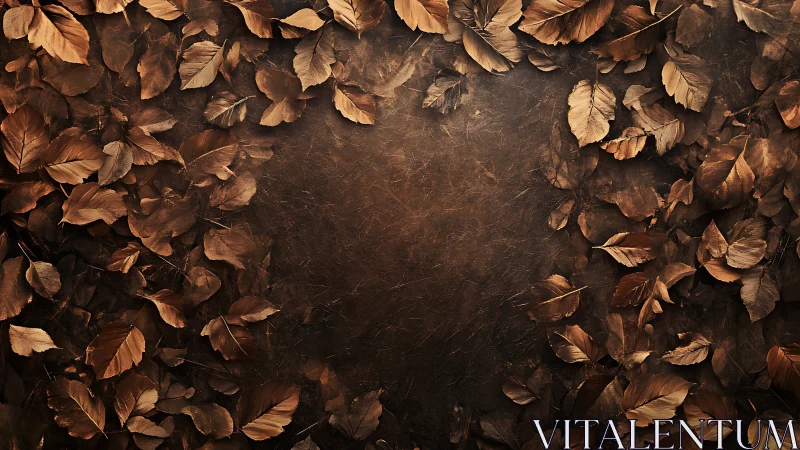 Autumn brown leaves frame over scratched rustic background.