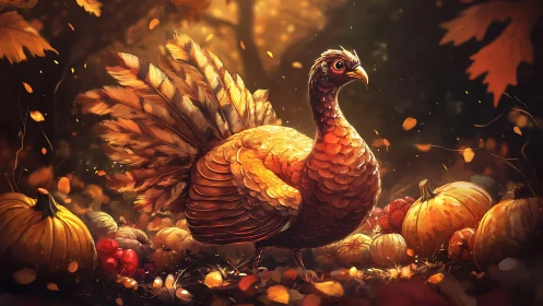 Autumnal turkey study with luminous feather tessellation.