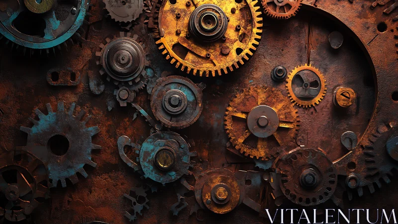 Clockwork rustdream: tangled gears in molten copper dusk.