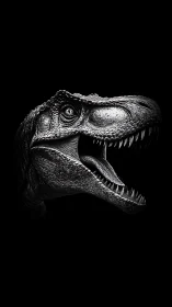 Midnight Rex roar carved in obsidian shadow and light.