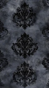 Gothic damask wallpaper pattern on distressed charcoal backdrop