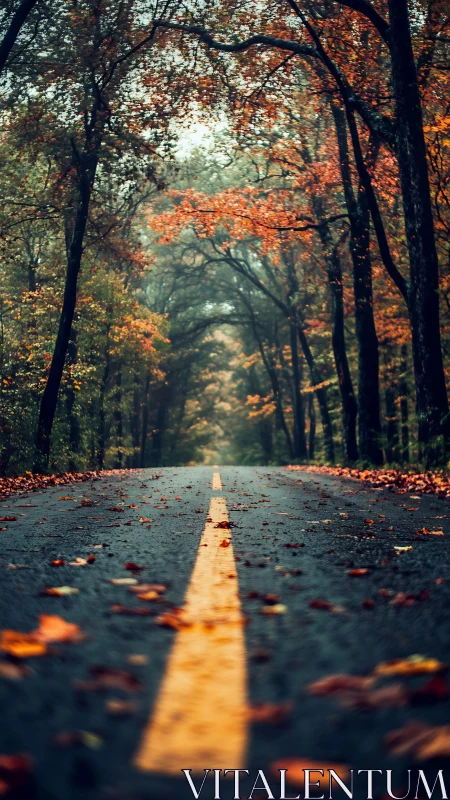 Autumn Road Through Forest Canopy.