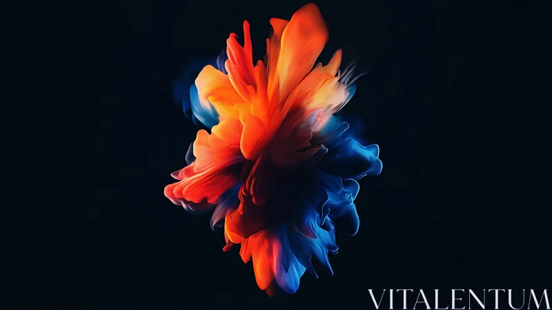 Central abstract color plume forms against uniform dark field