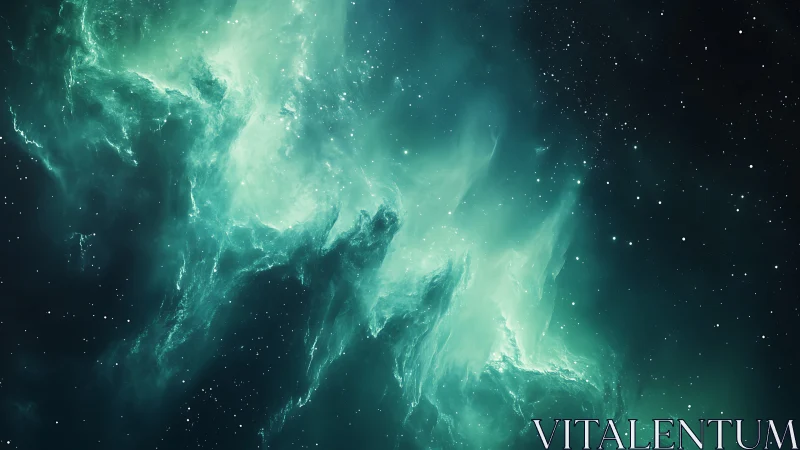 Turbulent teal emission nebula with dense stellar field study.