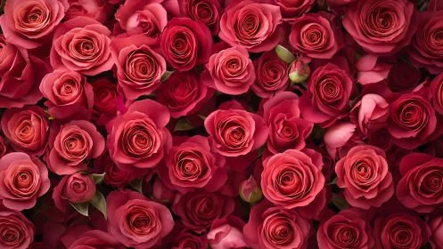 Vibrant Red Roses Dense Floral Arrangement Close-up.