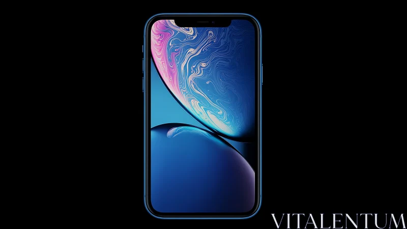 Blue Smartphone Display with Abstract Liquid Art.