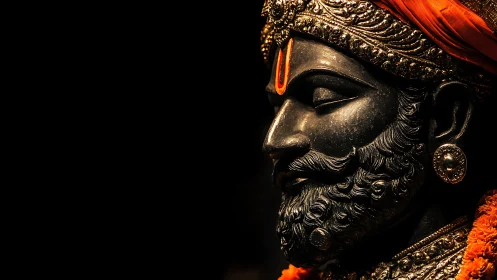 Regal stone warrior bust in dramatic low key lighting.