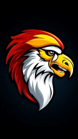 Bold eagle mascot head glows with fiery red and gold