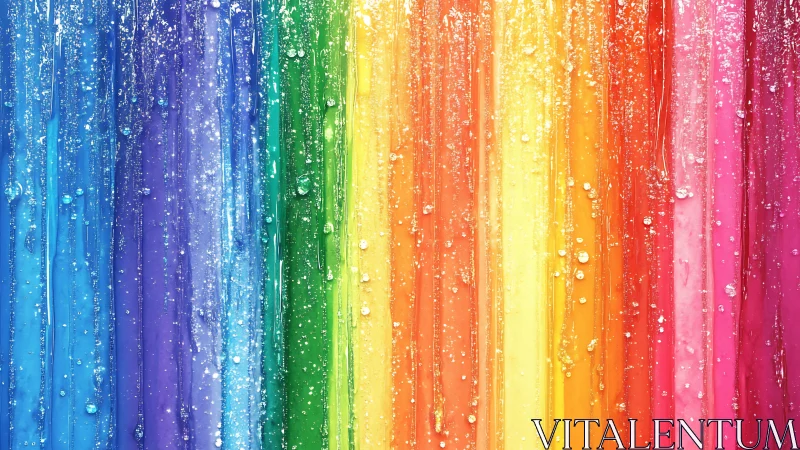 Chromatic spectrum drips with refracted water microdroplets.