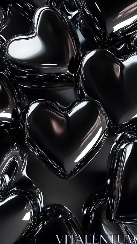 Glossy Black Glass Hearts Arrangement.