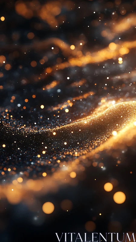 Golden bokeh particle wave with shallow depth and motion blur