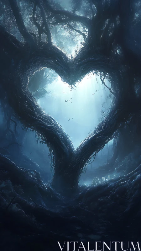 Heart-Shaped Cave Opening Through Ancient Twisted Roots.