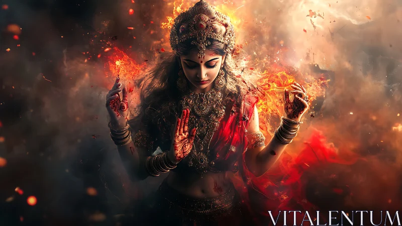 Fiery divine goddess portrait rendered in vivid digital painting