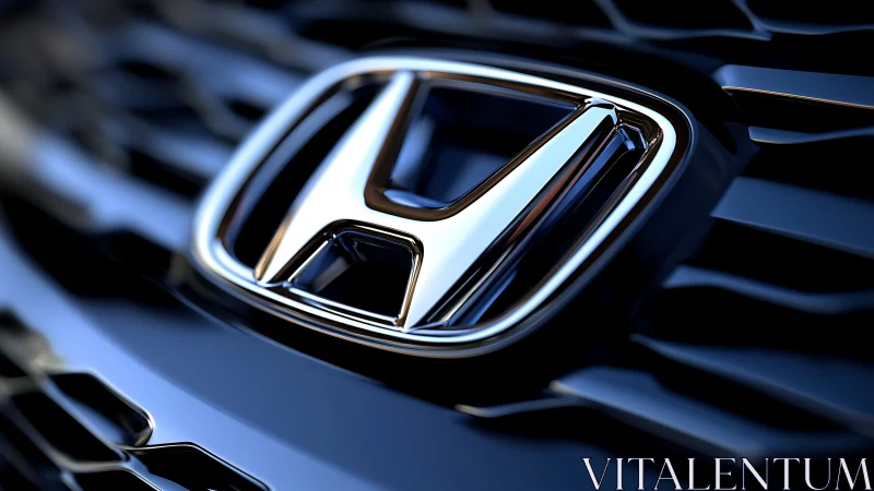 Close-up view of polished chrome car grille emblem detail.