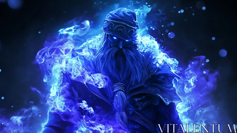 Arcane spectral mage forged in luminous cobalt plasma storm