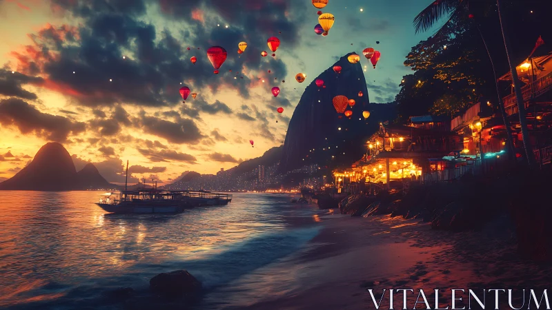 Celestial Twilight Harbor: Dreamscape Coastal Composition