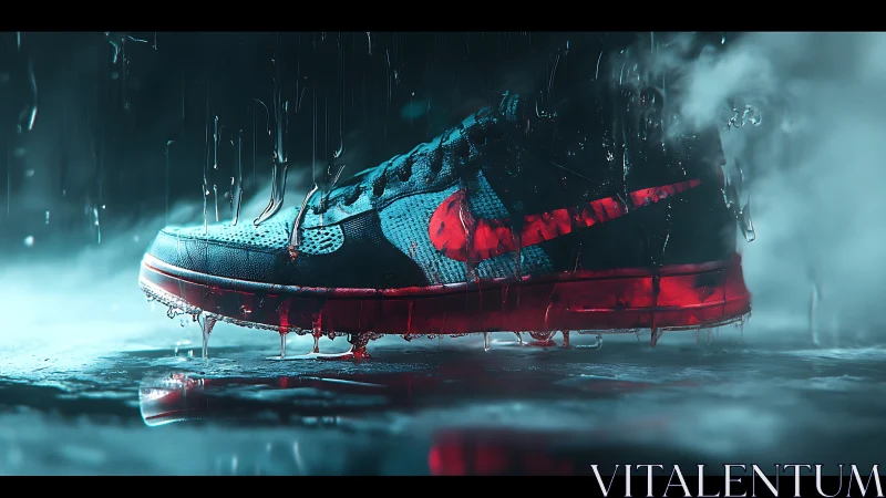 Stormlit sneaker sizzles through neon rain and icy puddles