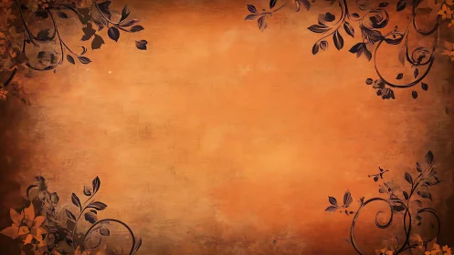 Orange textured background integrates dark floral corner motifs
