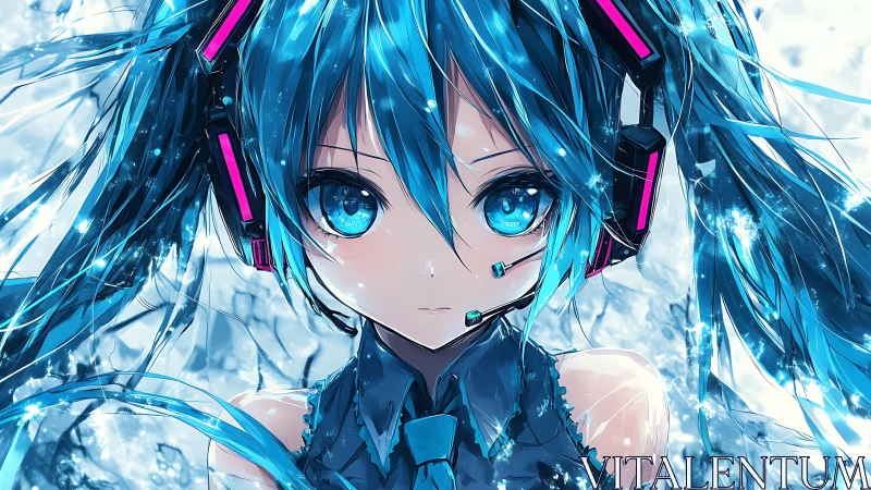 High-detail anime portrait with cyan lighting and headset technology
