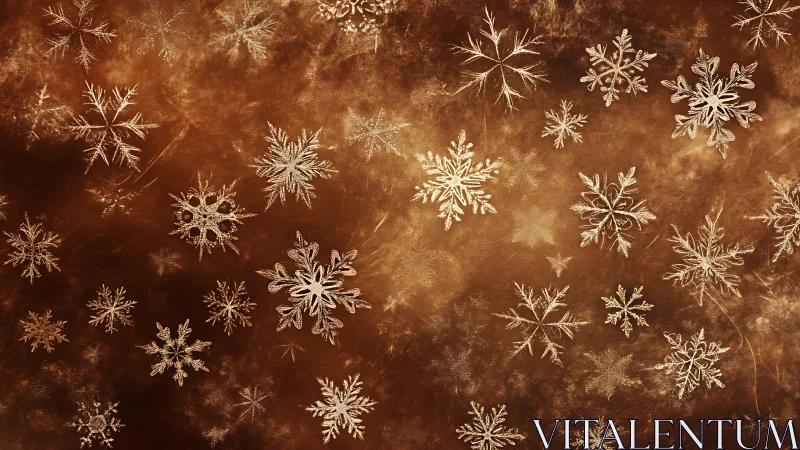 Snowflake constellations drift across molten winter bronze