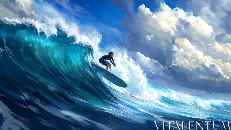 Surfing the bright blue rush beneath wild summer clouds.