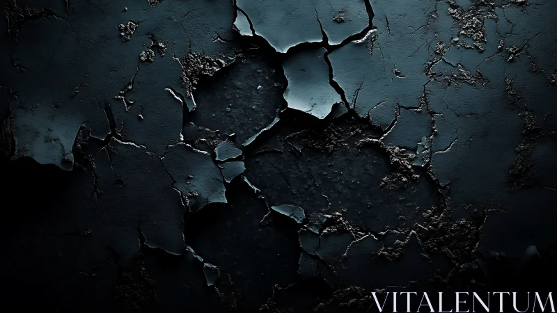 Cracked dark paint surface reveals deep textured fissures.