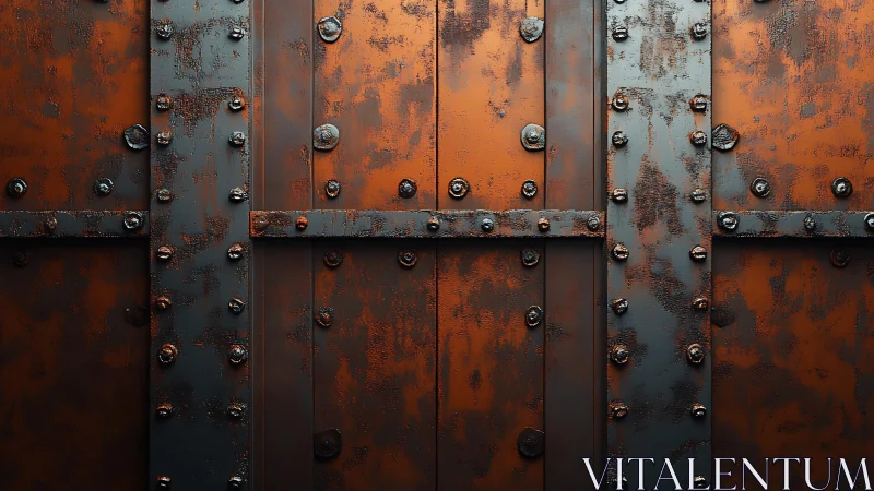 Weathered Rusty Iron Metal Wall With Rivets, Industrial Texture.