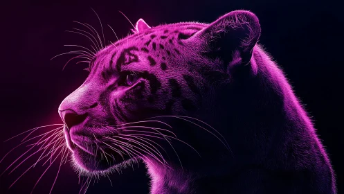 Neon-illuminated felid portrait study. Digital rendering.