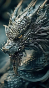 3D ornamental dragon portrait with hyper-detailed scales.