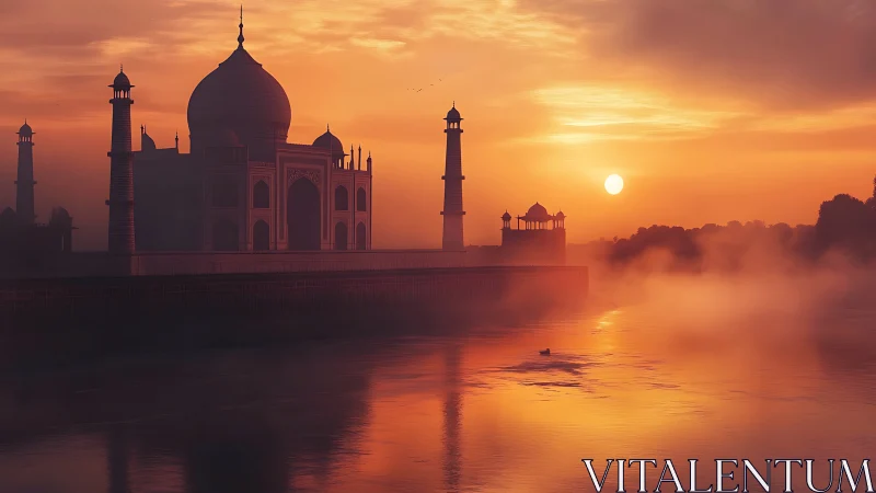 Sunrise mist crowns the riverside palace in molten gold