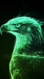 Neon fractal eagle profile in luminous emerald plasma.