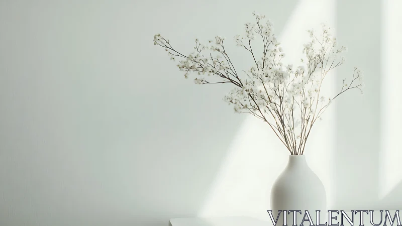 Minimalist White Vase with Dried Baby's Breath in Natural Light