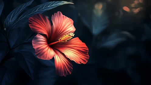 Luminous Hibiscus Specimen with Directional Light Characterization.