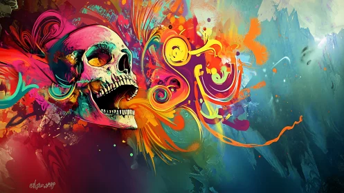 Skull Serenade in Neon Chaos, Breathing Liquid Colorstorms.