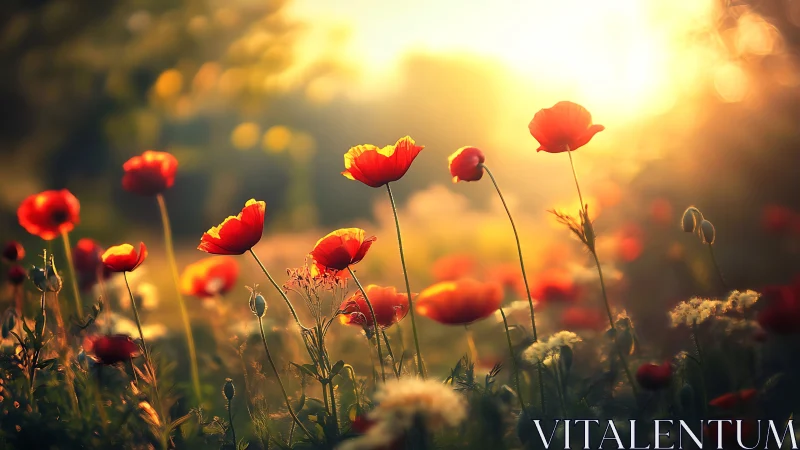 Poppies Blazing Through Golden Sunlight's Embrace.