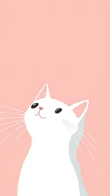 Minimalist White Feline Vector Illustration Against Soft Pink Background