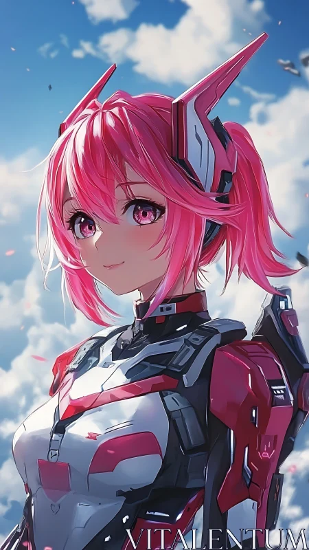 Aerodynamic mecha-pilot portrait with chromatic armor detailing.