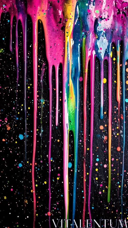 Neon paint drips cascade over black in vivid abstract motion