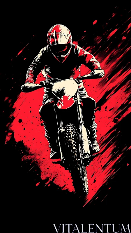Motorcyclist illustration with red splatter background.