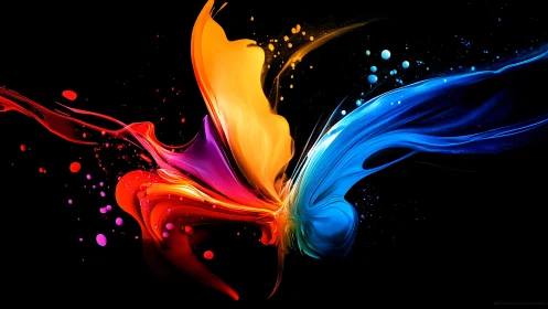 Colorful paint wings stretch boldly across a dark canvas