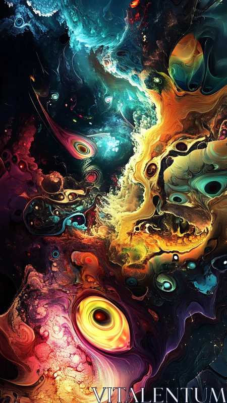 Cosmic nebula vortex swirls around molten luminous cores