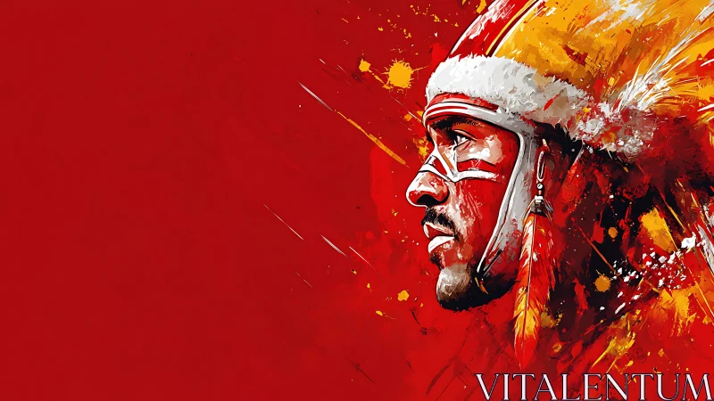 Profile warrior portrait in red with dynamic paint strokes.