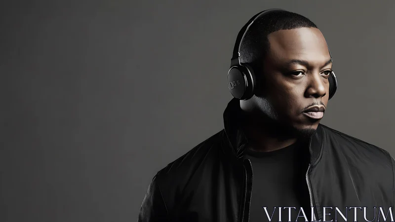 Side-lit man wearing closed-back headphones on neutral gray backdrop