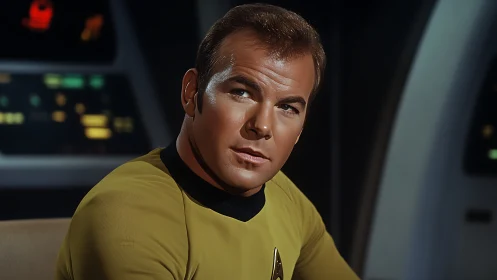 Starship officer portrait in command bridge lighting study