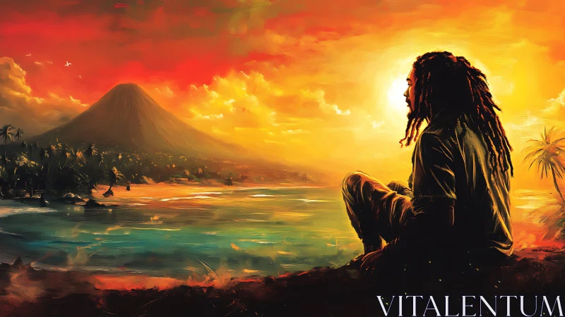 Sunlit drifter watching volcanic shores breathe in gold.