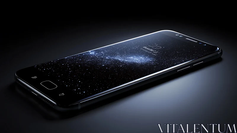 Edge-lit smartphone with galaxy display under studio key light.