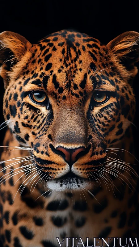 Leopard Portrait with Intense Amber Eyes Against Dark Background