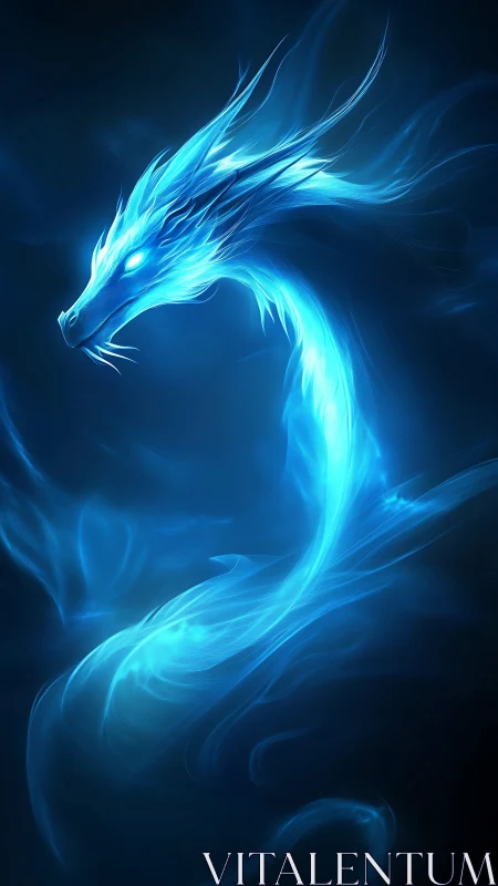 Luminous blue spirit dragon curls through a soft twilight void